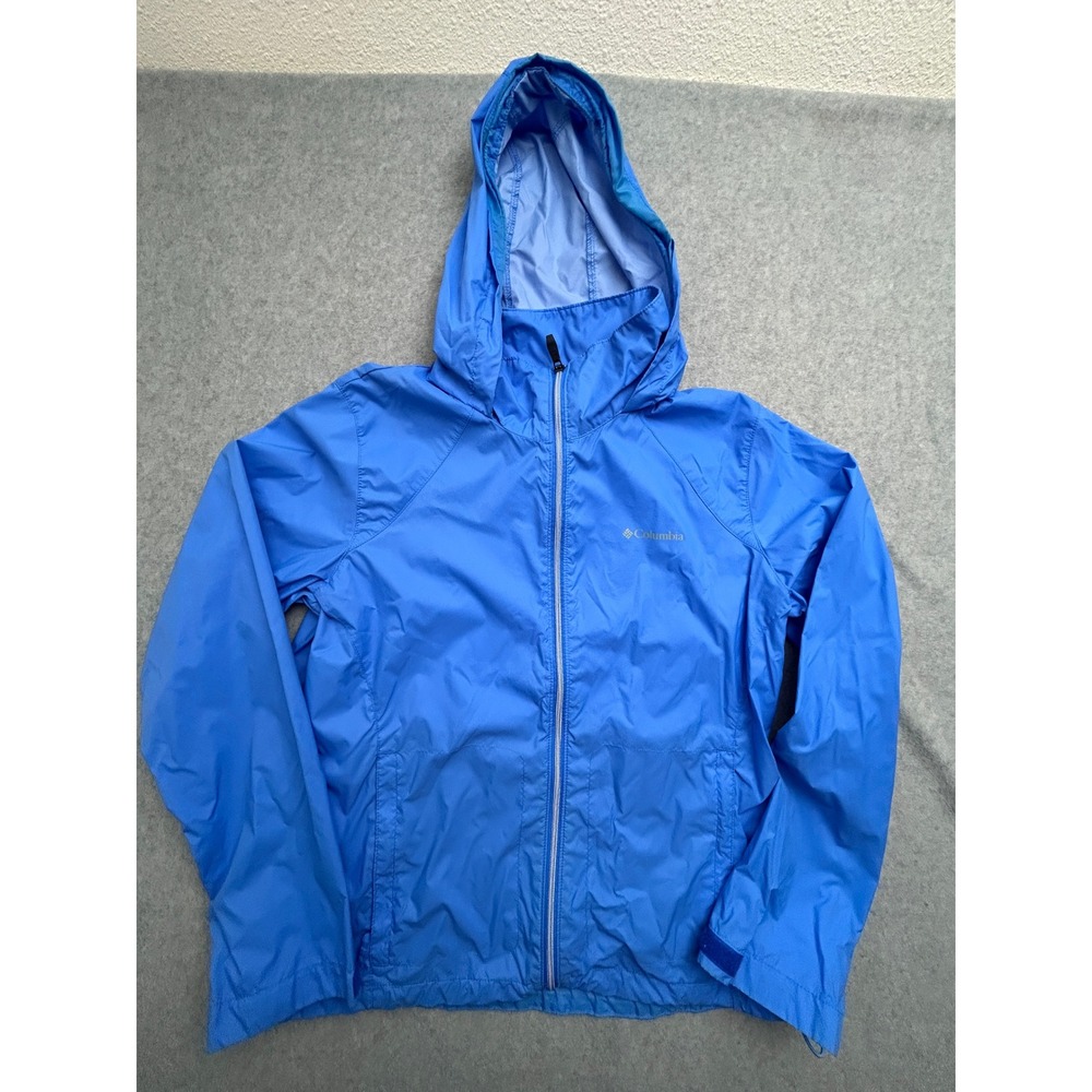 Columbia Blue Full Zip Hooded Windbreaker Jacket XL Lightweight Outdoor